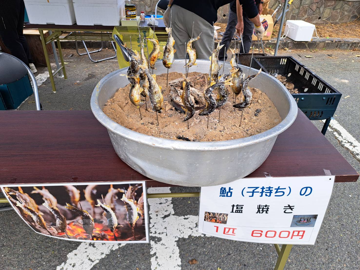 本日、子持ちアユの塩焼き出店します